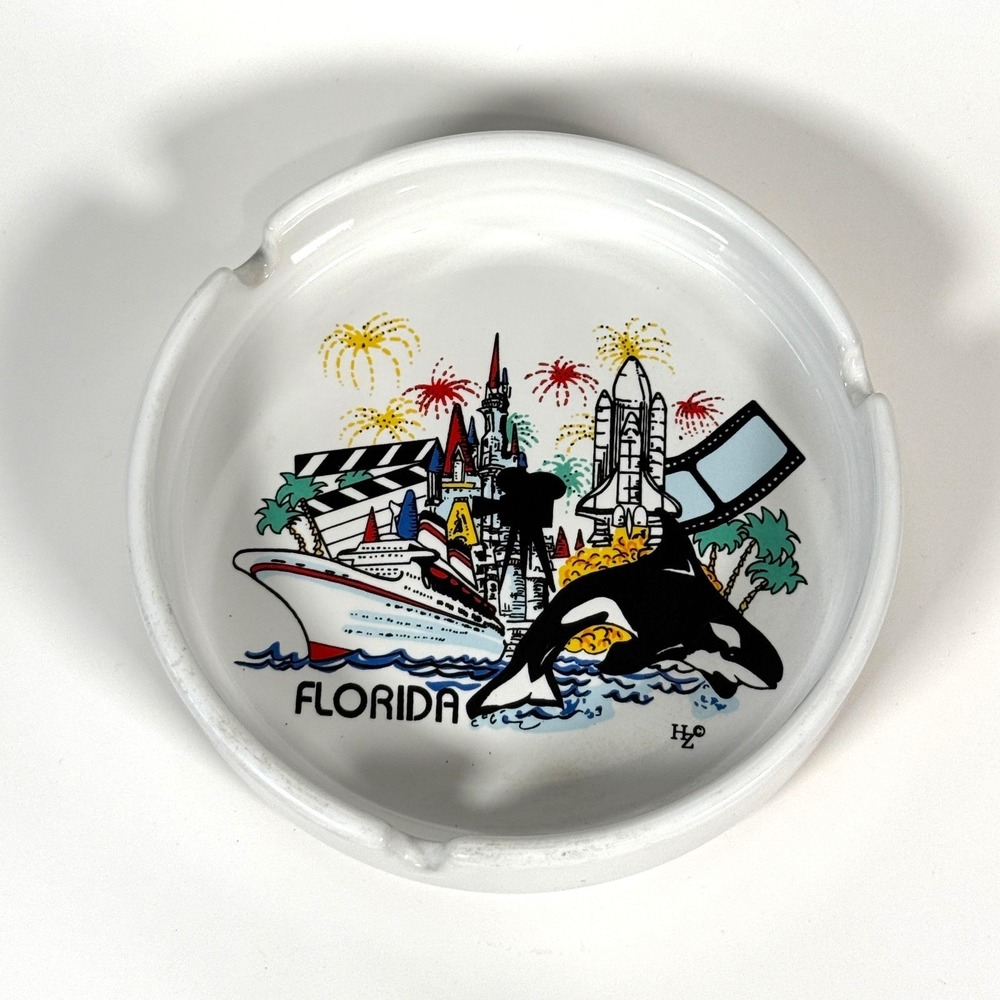 Vintage Florida Souvenir Ashtray‎ Ceramic HZ Disney SeaWorld Space Shuttle 1990s